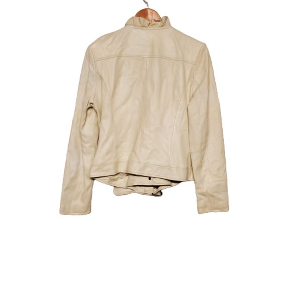 Paul & Joe Cream Ruffle Leather Jacket. Size LG - Picture 2 of 9